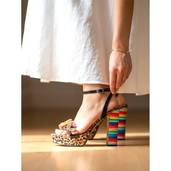 Betsey Johnson Shoes - NIB Betsy Johnson Leopard Print Platform Heels with Rainbow Block - Size 9